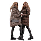 Over-the-knee Cotton-padded Coat With Leopard Print Stylish Outerwear In A Domineering Lady Style
