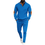 Men's Half-Zip Waffle Casual Stand Collar Long Sleeve Sweatshirt Set