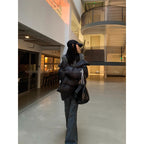 Black Mid-length Women's Thick Warm Design Down Jacket