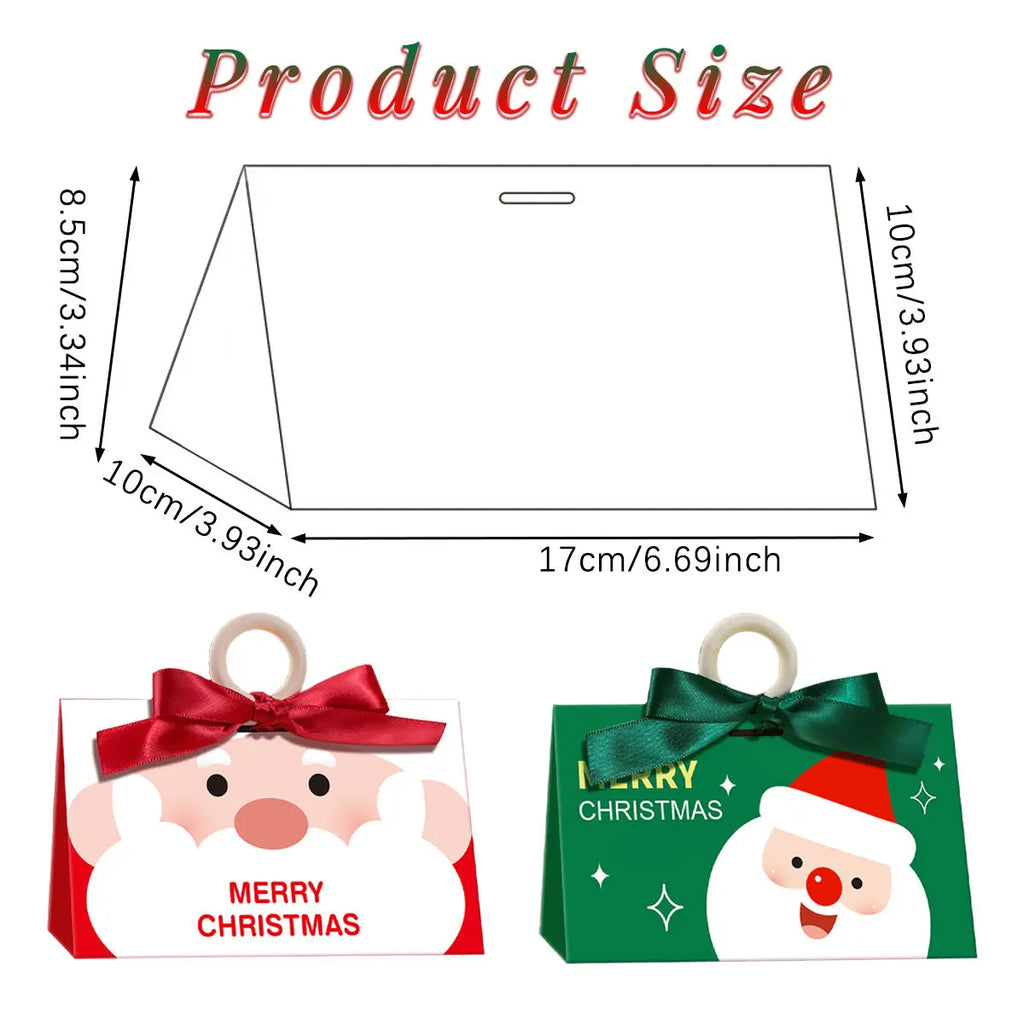 10 Pack Christmas Candy Boxes With Ribbon And Wooden Ring Merry Cartoon Paper Treat Boxes Christmas Santa Claus Pattern Cookie Goodies Box For Christmas Birthday Wedding Gift Wrapping Holiday Party Su - The Premium