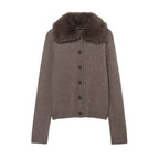 Faux Fur Effect Lapel Knitted Coat Women