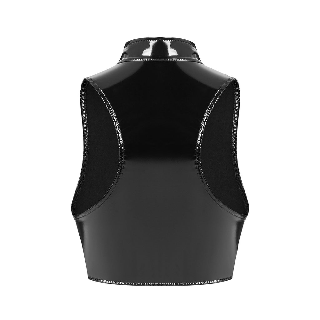 Sexy Women's Mirror Bright Leather Vest