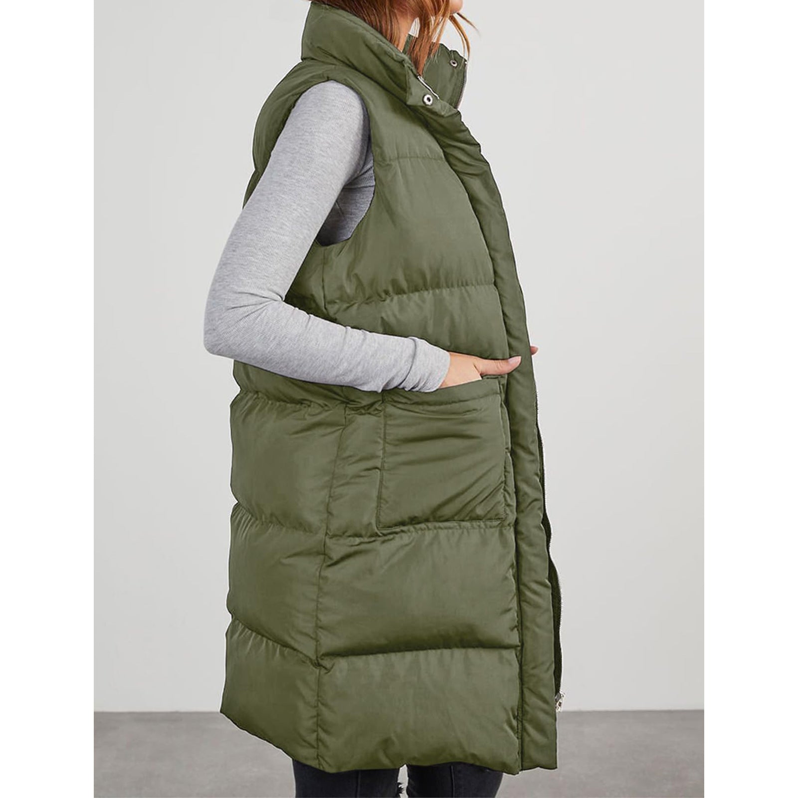 Polyester Hooded Single-breasted Mid-length Cotton Clothing Vest