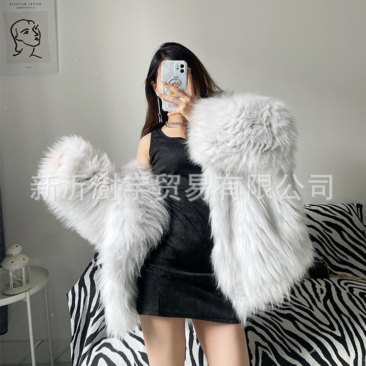 Fur Women's Clothing Fox Fur Coat Hooded Large Size Fuzzy Top