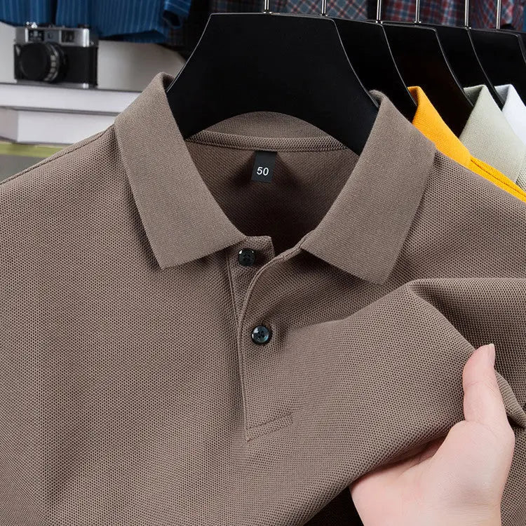 Casual Polo Collar Pure Color Mercerized Cotton Men's Short Sleeve - The Premium