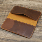 1082 Men's Leather Crazy Horse Leather Long Wallet Card Holder Air Ticket Check Bag