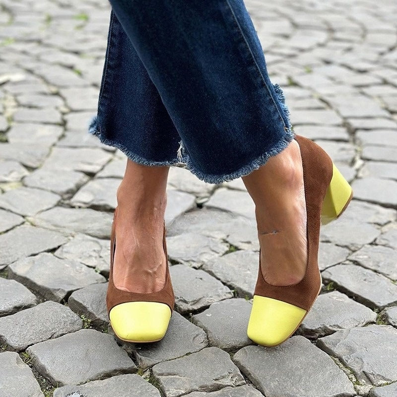 Women's Fashion High Heel Stitching Plus Size Elegant Pumps