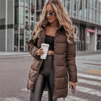Over-the-knee Cotton-padded Coat With Leopard Print Stylish Outerwear In A Domineering Lady Style