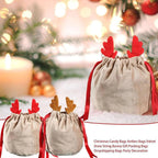 5 Pcs Christmas Velvet Drawstring Candy Gift Bags With Antlers 2 Styles Mini Xmas Present Pouch 7x5 Inch Santa Gift Wrapping Bags - The Premium
