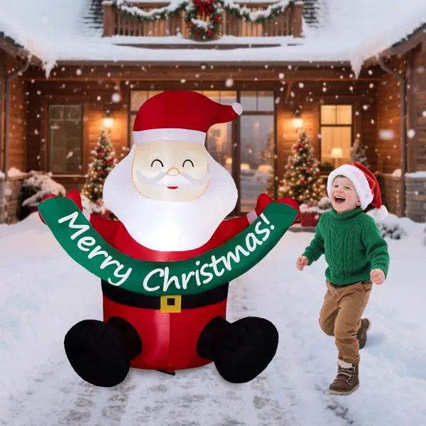 5.8FT Lighted Christmas Inflatable Decoration, Inflatable Santa Claus Holding Banner, Funny Blow Up Yard Decorations With Built-in LED Lights For Holiday Party Front Yard Lawn Garden Decor - The Premium