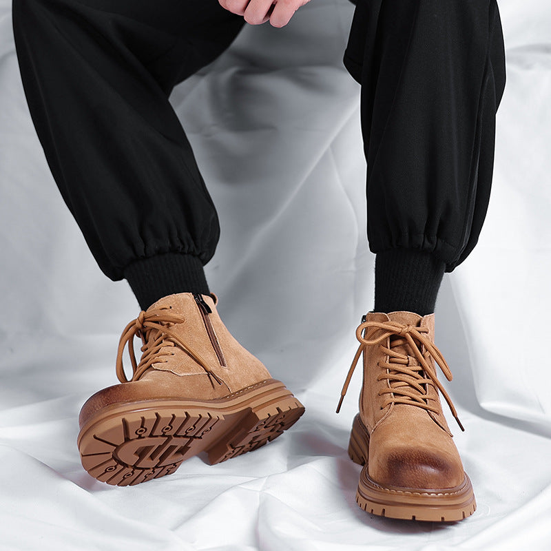 High-top Leather Shoes Leather Zipper Short Boots
