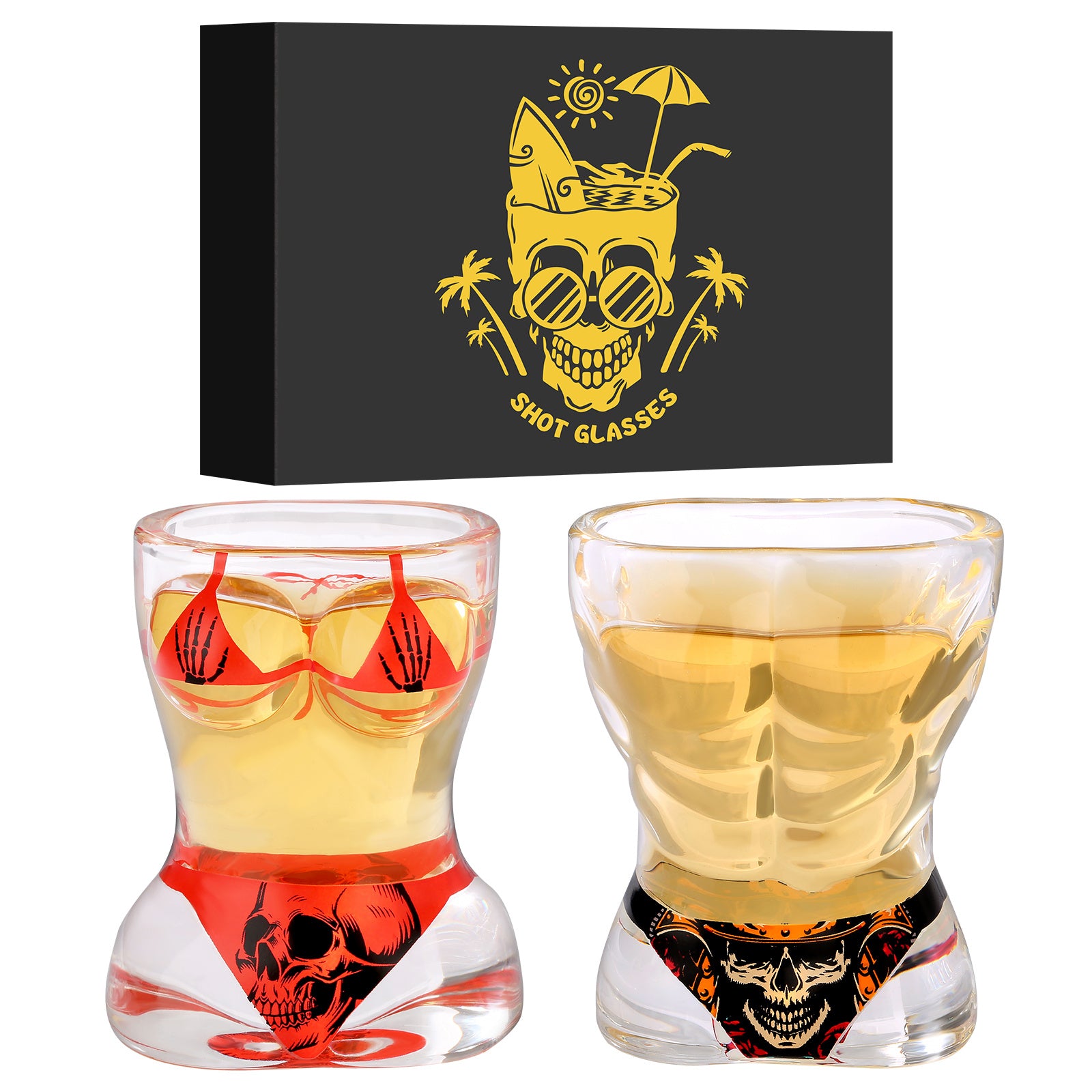 2 Pieces, Black Muscle Men's And Red Bikini Skull Style Glass Small Wine Glasses Bar Tools Christmas Gift, Halloween Gift, Birthday Gift, Company Party Gift, Universal Gift