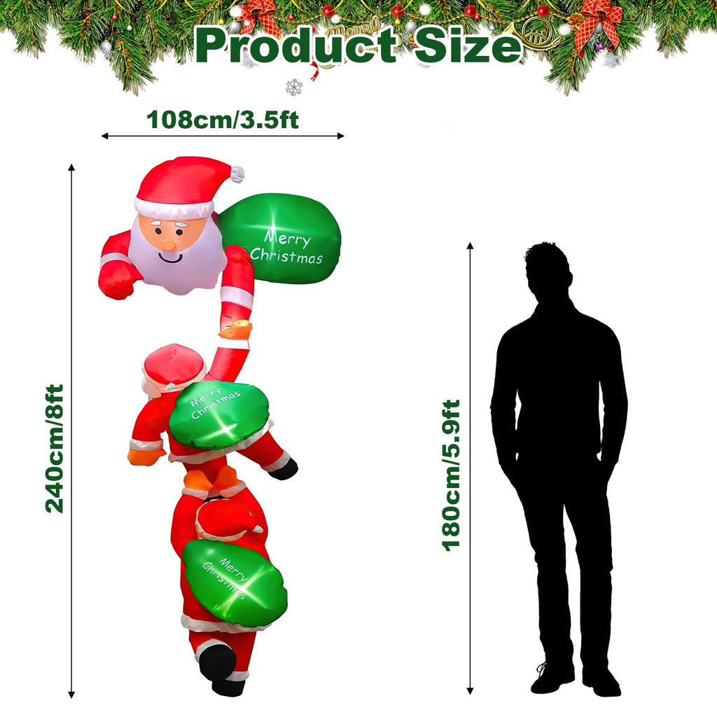 1Pc 8FT Climbing Inflatable Santa Claus With Light Hanging Blow Up Christmas Inflatable Indoor Outdoor Christmas Decorations 3 Santa Claus 3 Merry Christmas Boards