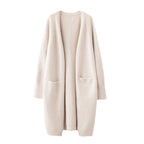 Mid-length Sweater Women's Solid Color V-neck Knitted Jacket