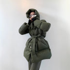 White Duck Down Coat Women's Mid-length Fashionable Tie-waist Thickened Puffer Jacket