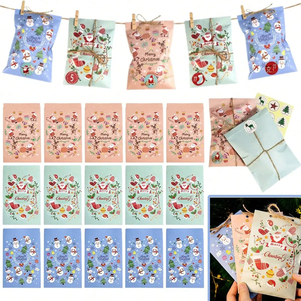 48-piece Christmas Advent Calendar Gift Bag Set, Envelope-style Gift Bags With Countdown Number Stickers From 1 To 24, Featuring Santa Claus And Snowman Patterns, Comes With Clips And Strings, Suitabl - The Premium