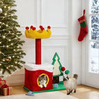 29.5in Christmas Themed Plush Cat Tree, Multi-level Cat Tower With Cat Condo, Top Crown Perch, Sisal Scratching Posts, Cat Pet Activity Center For Indoor Cats - The Premium