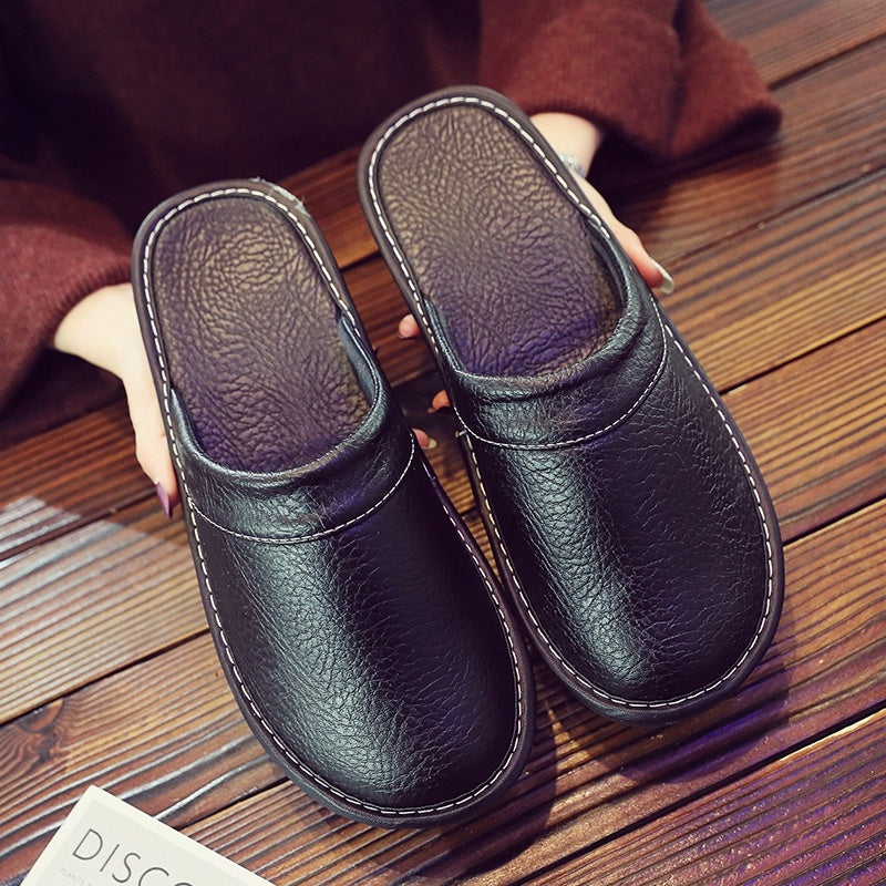 Home Leather Slippers Men's Plus Size Spring And Autumn Waterproof Platform