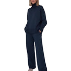 Loose Solid Color Temperament Sweatshirt Wide-leg Pants Two-piece Set