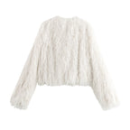 Metallic Color Fringe Trim Jacket Coat For Women