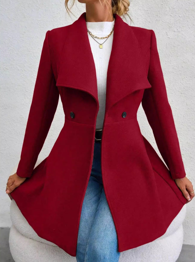 Slim-fit Long Fashion Lapel Women's Wool Coat