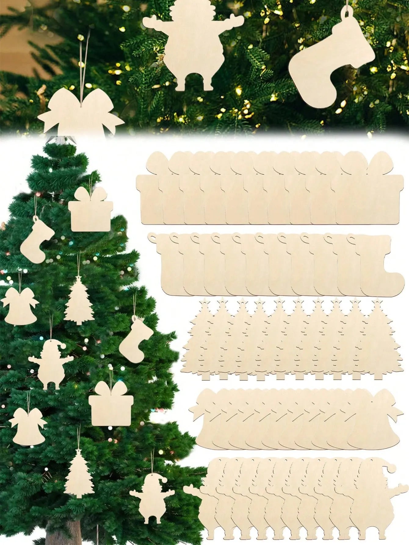 20 Pcs Wooden Christmas Ornaments Unfinished Wood Slices For Crafts In 4 Styles DIY Wooden Christmas Ornaments Hanging Decorations For DIY Craft And Holiday Decoration - The Premium