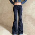 Retro Blue Low Waist Cropped Sexy Jeans Simple Style Casual Women