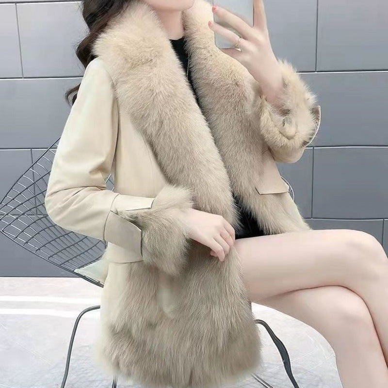 Faux Fur Mid-length Fox Fur Padded Coat