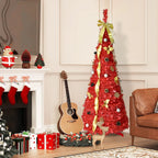 6-foot Red Pop-up Christmas Tree With 150 Warm White LED Lights, Fully Decorated, Easy To Assemble, Space-saving, Ideal For Small Spaces, Family Holiday Parties, And Fireplace Holiday Decorations - The Premium