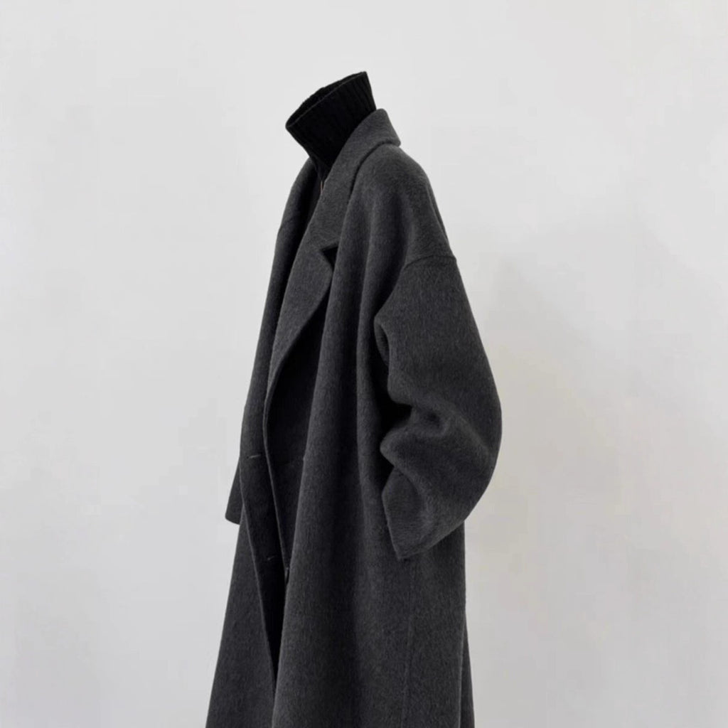 Women's Black-gray Korean-style Loose Mid-length High-end Wool Coat