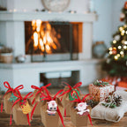 24 Pcs Christmas Treat Boxes With Cards And Ribbon Xmas Tree Santa Kraft Paper Cookies Candy Boxes Food Packaging Containers Gift Wrapping Box For Christmas Birthday Wedding Party Decoration - The Premium
