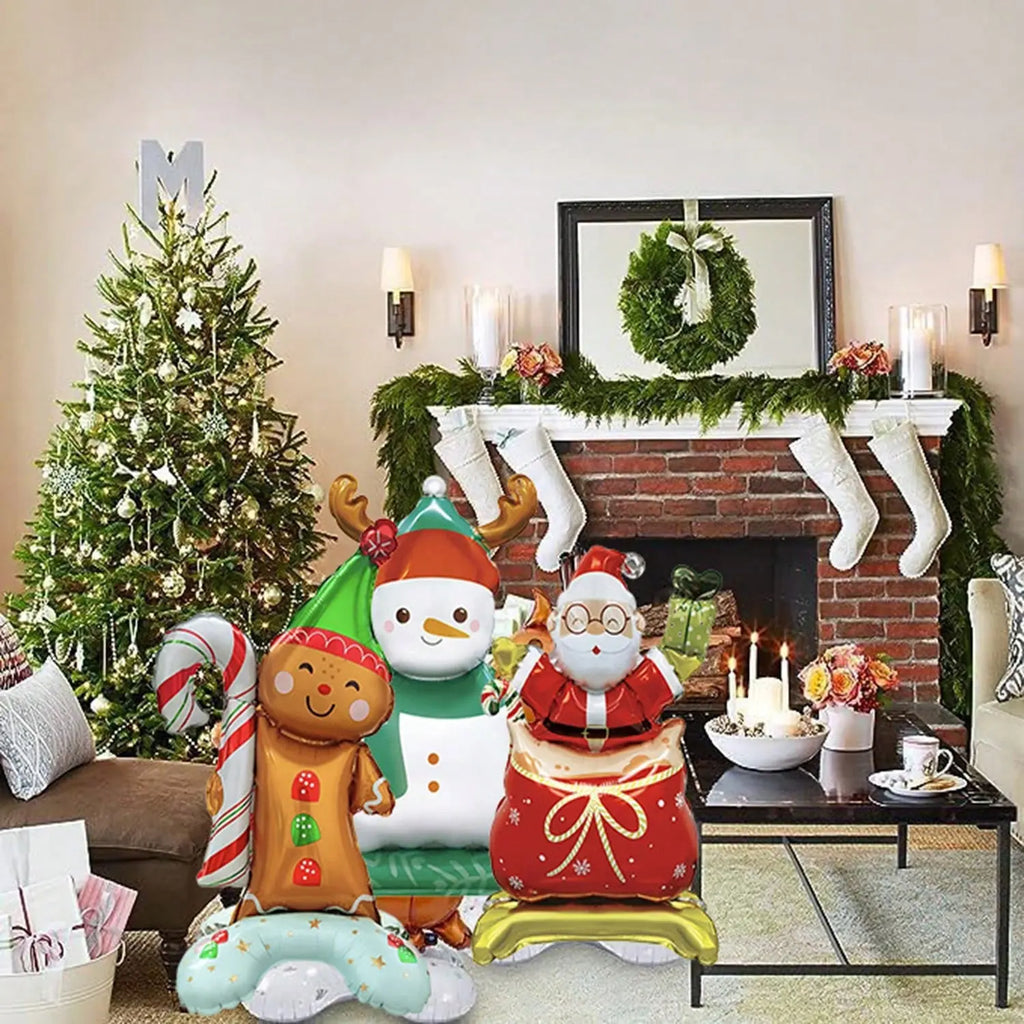 8 Pcs Inflatable Christmas Balloons Santa Claus Snowman Christmas Tree Designed Standing Balloons New Year Party Foil Balloons For Indoor And Outdoor Perfect Xmas Party Decorations Party Photo Prop - The Premium