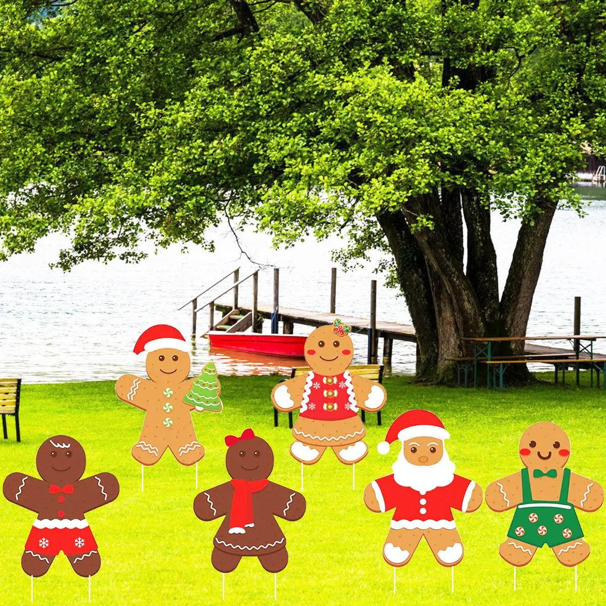12 Pcs Christmas Gingerbread Man Yard Sign Waterproof Outdoor Xmas Gingerbread Lawn Signs Yard Decoration For Holiday Lawn Yard Patio Walkway Pathway Decor - The Premium
