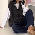 Solid Color Thick Needle Hooded Vest Knitted Cardigan