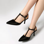 Spring And Summer European And American Pointed High Heels Four-season Shoes T-strap Toe