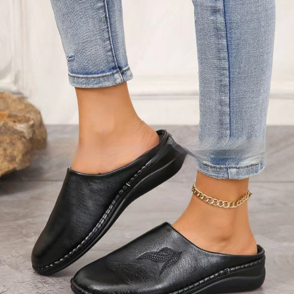 New Round Toe Flat Bottom Foreign Trade Plus Size Slip-on Lofter Half Slippers