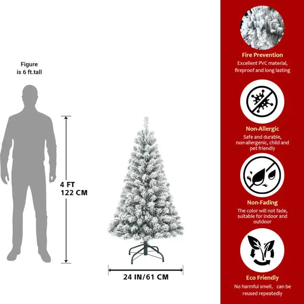 Artificial 4ft Flocked Christmas Tree With 233 PVC Branch Tips, Round Head, Foldable Base For Indoor Holiday Decorating - The Premium