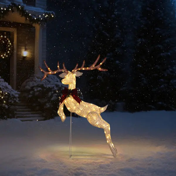 5FT Lighted Jumping Reindeer Christmas Decorations, Pre-lit Holiday Decor With Warm White LED Lights For Xmas Outdoor Indoor Decor Lighted Holiday Displays - The Premium