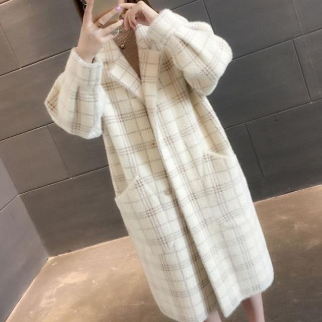 Fashion Loose Medium-length Plaid Coat For Women