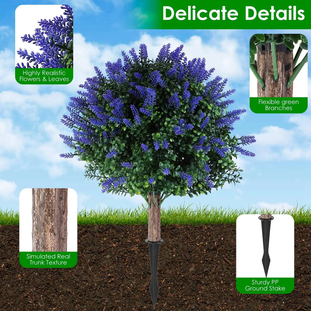 2 Packs Artificial Lavender Topiary Ball Trees UV Resistant Artificial Shrubs Fake Plants Evergreen Artificial Bush With Ground Spike For Indoor Outdoor Front Porch Garden - The Premium