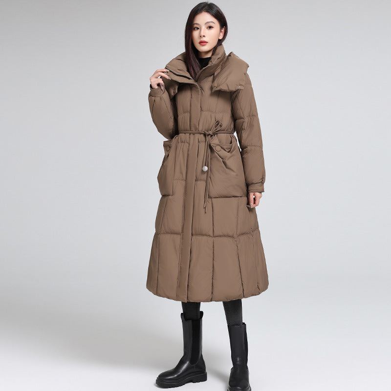 Knee-length Warm Cotton Coat Loose Thicken Waist-cinching Padded Jacket