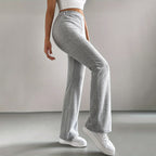 Women's Solid Color Rib-Knit Jogger Pants, Casual Stretch Pull-On Trousers For Spring And Fall