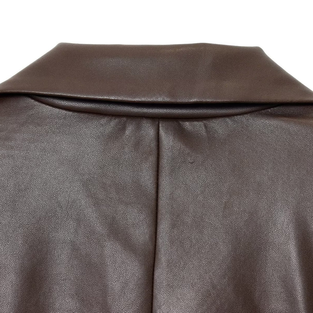 Simple Straight Leather Effect Blazer For Women