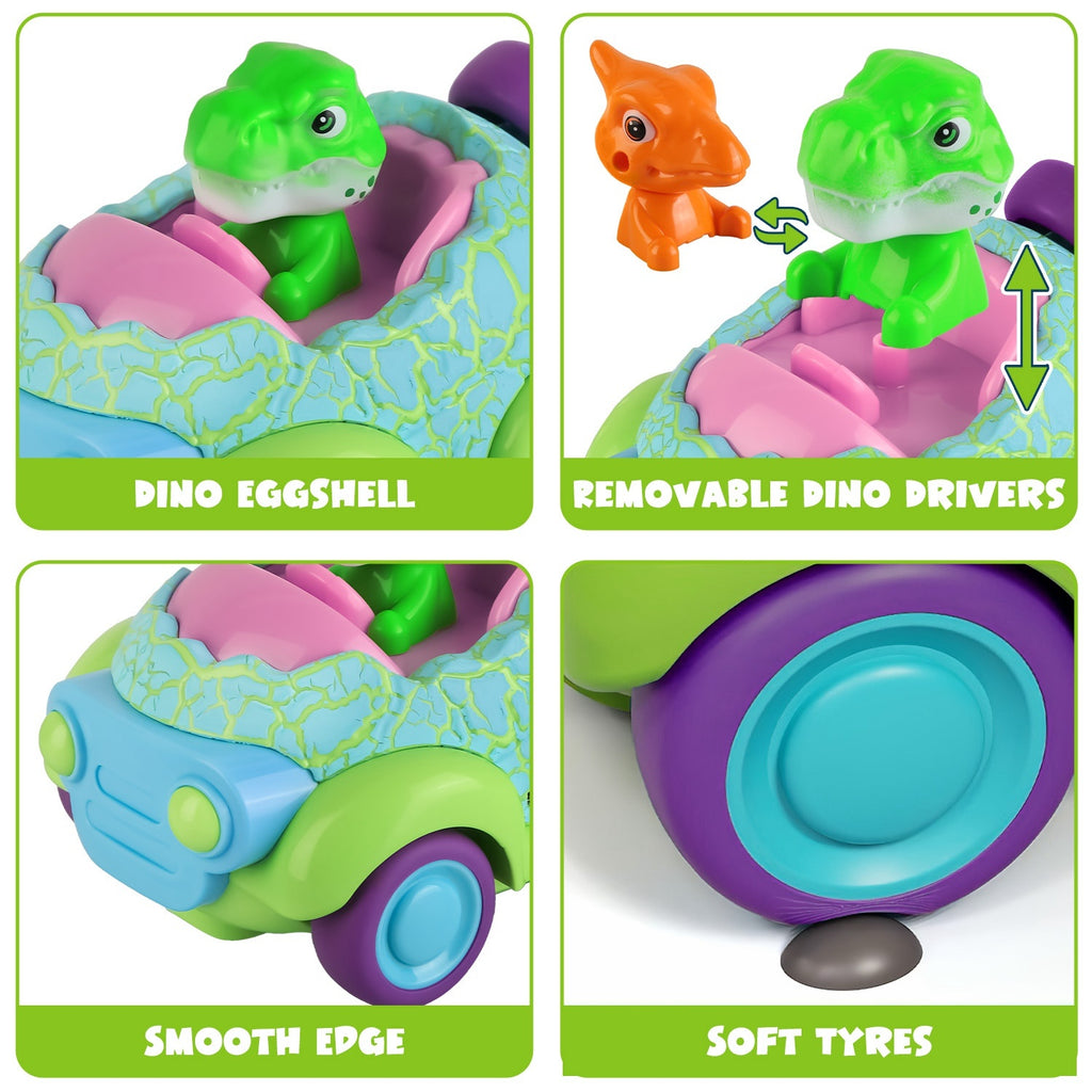 2Pack Dinosaur Remote Control Cars For Toddlers Rechargeable RC Cars With Light Music Birthday Gift For Boys Girls Aged 3 4 5 6 Years Old Christmas New Year Gift