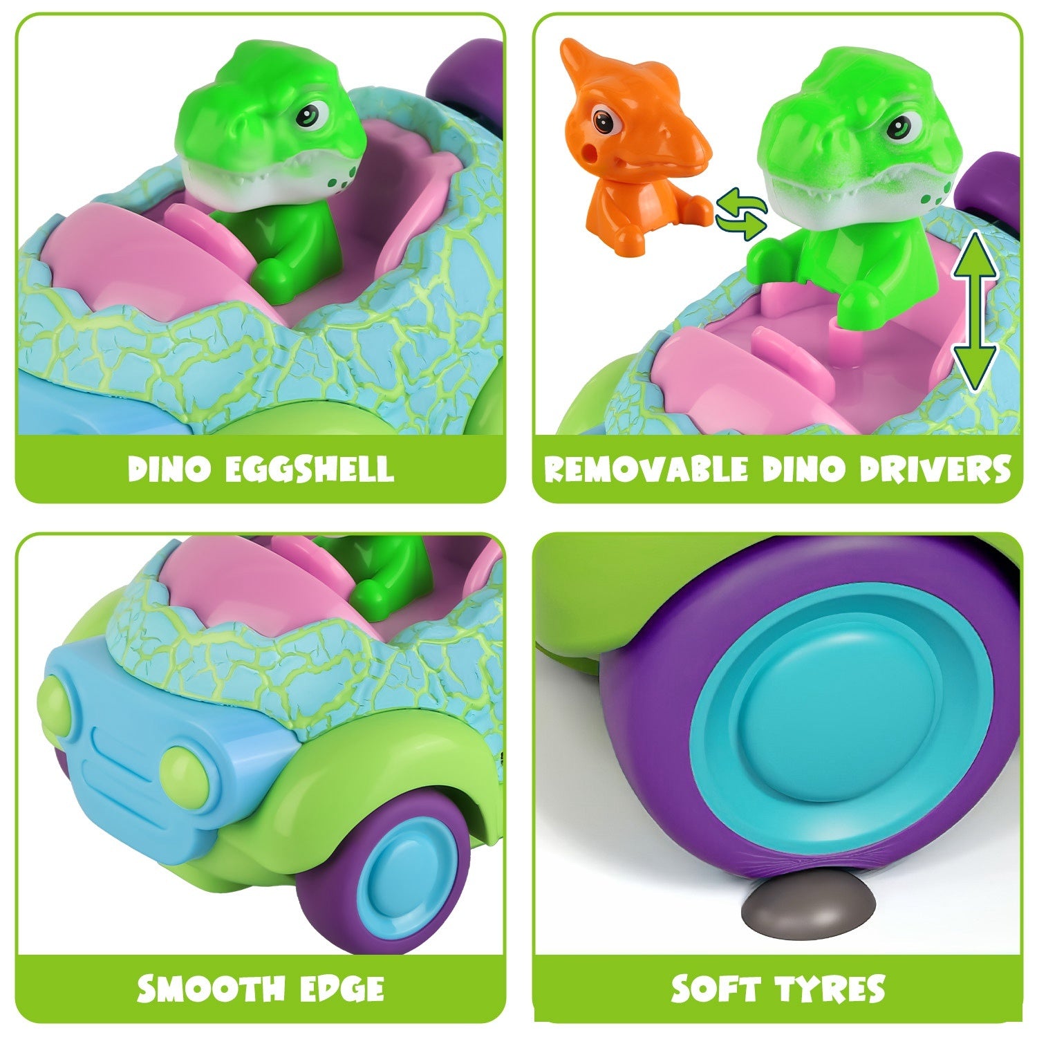 2Pack Dinosaur Remote Control Cars For Toddlers Rechargeable RC Cars With Light Music Birthday Gift For Boys Girls Aged 3 4 5 6 Years Old Christmas New Year Gift