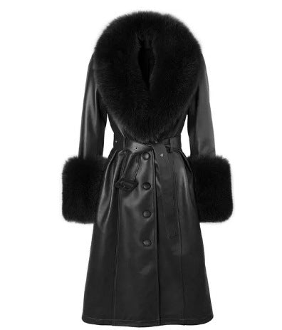 Slim-fit Leather Sheepskin Fox Fur Coat