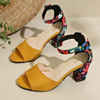 Women's Round Toe Hollow Ankle-strap Buckle Thick High Heel Sandals