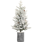 2-foot Flocked Christmas Tree With A Pot Base, 30 Warm White LED Lights, 189 Branch Tips, PE PVC Branches, And 3 Pinecones
