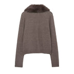 Faux Fur Effect Lapel Knitted Coat Women