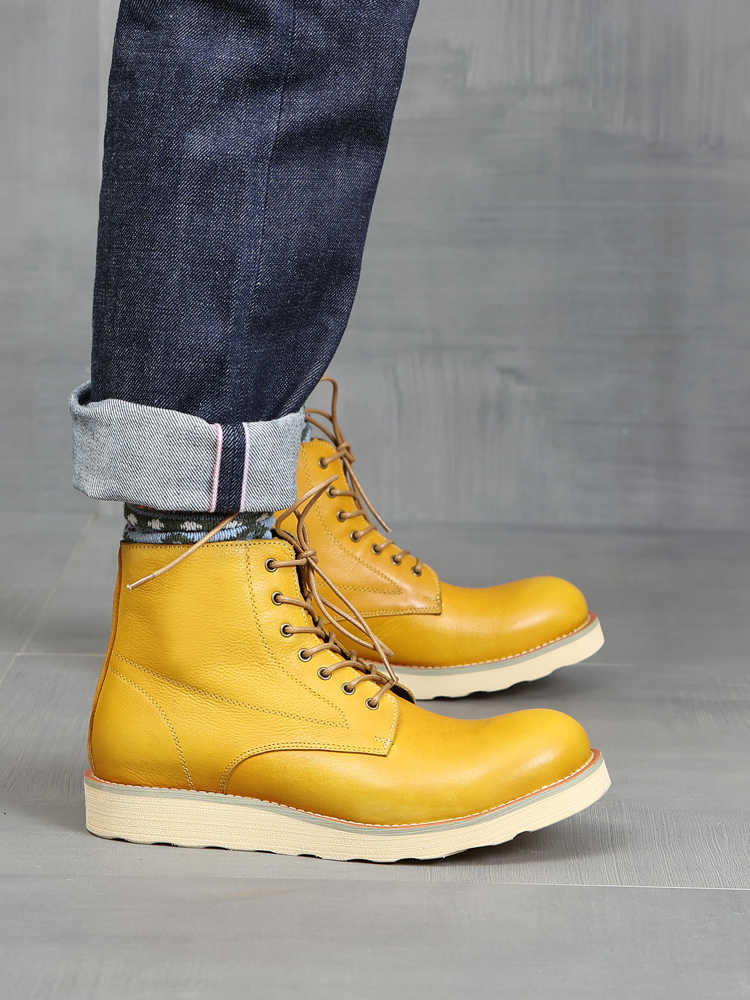 Retro Distressed Color Men Green Worker Boot